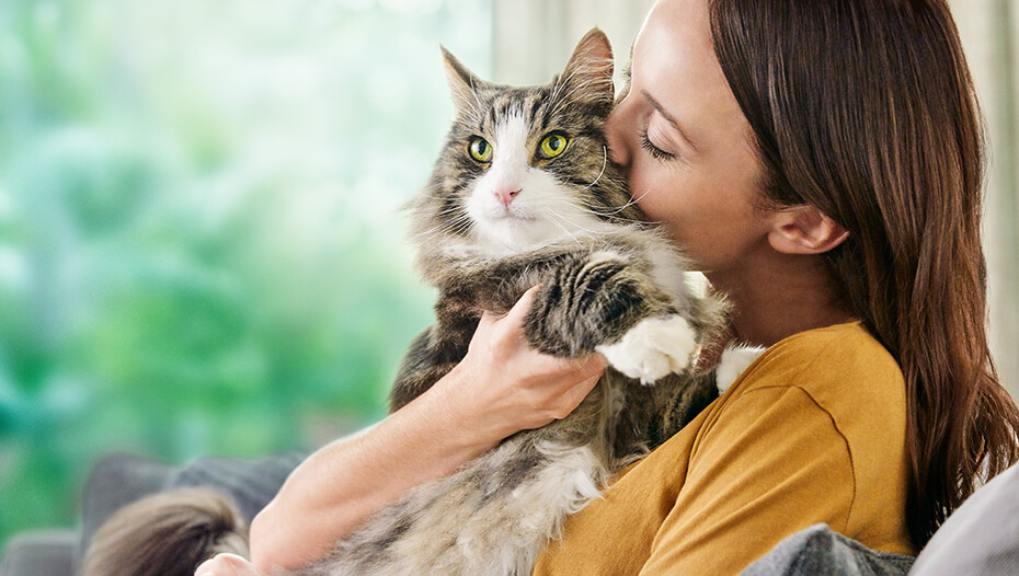 Mulher a abraçar gato