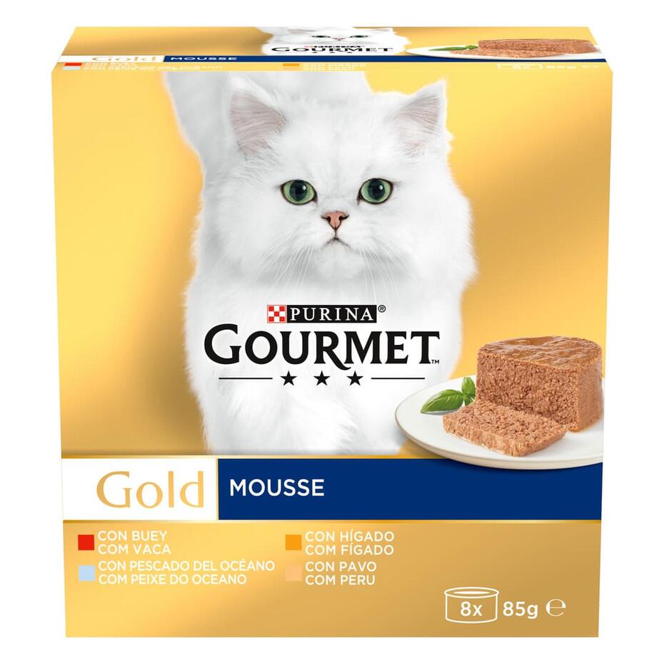 GOURMET Gold Mousse com Vaca, com Fígado, com Peixe do Oceano, com Peru 