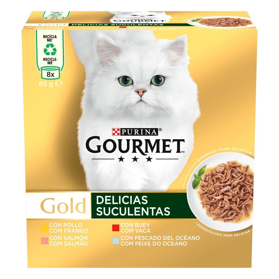 GOURMET GOLD Delícias Suculentas - com Peixe do Oceano, com Frango, com Salmão, com Vaca 