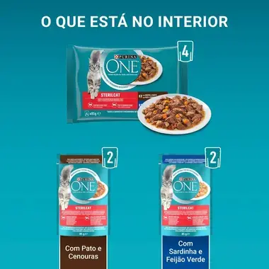 PURINA ONE Sterilcat Receitas em Molho - Pato - Sardinha