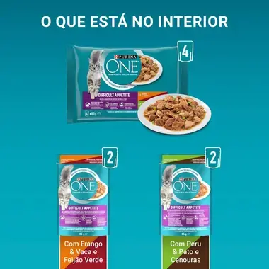 PURINA ONE Apetite Difícil Receitas em Molho - Frango Vaca - Peru Pato