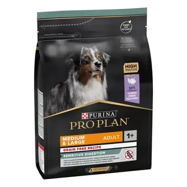 PRO PLAN Cão Adulto Porte Médio e Grande Digestão Sensível Grain Free Rico em Peru