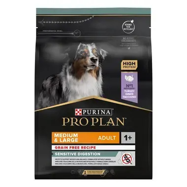 PRO PLAN Cão Adulto Porte Médio e Grande Digestão Sensível Grain Free Rico em Peru