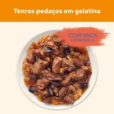 Imagem de pedaços de vaca e beringela em gelatina da Cat Chow