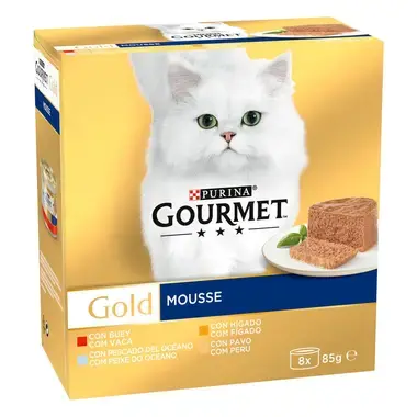 GOURMET Gold Mousse com Vaca, com Fígado, com Peixe do Oceano, com Peru