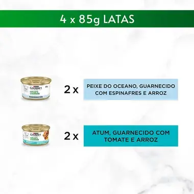 GOURMET Nature's Creations Peixe do Oceano, guarnecido com Espinafres e Arroz & Atum, guarnecido com Tomate e Arroz