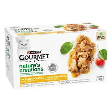 GOURMET Nature's Creations Frango guarnecido com Espinafres e Tomate & Peru guarnecido com Espinafres e Pastinaca