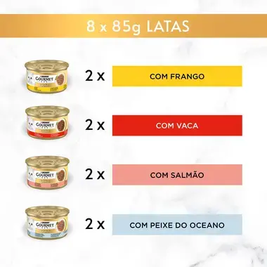 GOURMET GOLD Delícias Suculentas - com Peixe do Oceano, com Frango, com Salmão, com Vaca