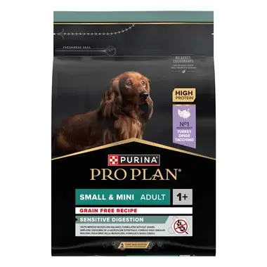 PRO PLAN Sem Cereais Cão Pequeno & Mini Digestão Sensível Rico em Peru
