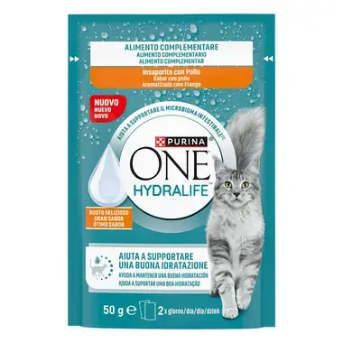 PURINA® ONE® HYDRALIFE™ Alimento complementar para gatos adultos aromatizado com frango