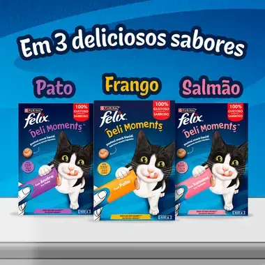 FELIX® Deli Moments™ snacks líquidos saborosos para gatos com frango saquetas 4x10g