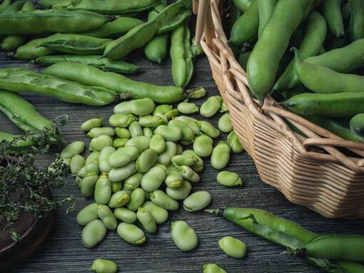 favas em uma mesa escura