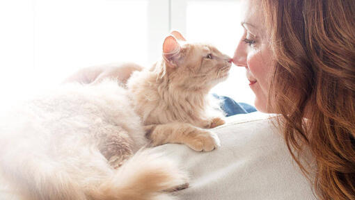 Mulher a abraçar gato