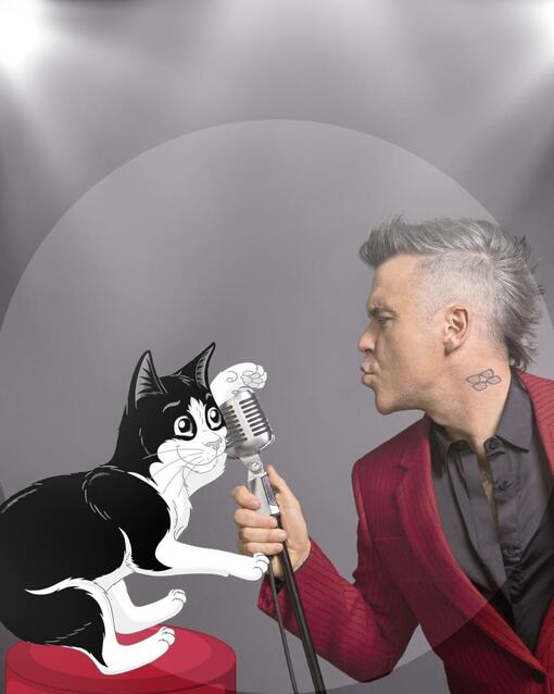 Felix e Robbie juntos com microfone