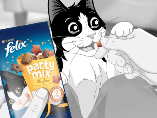 Felix a receber um snack Party Mix