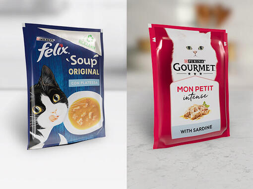 embalagens de comida para gato recicláveis da Purina