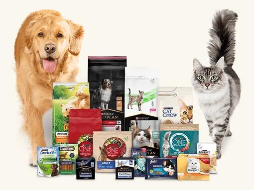 Cão e gato com produtos Purina