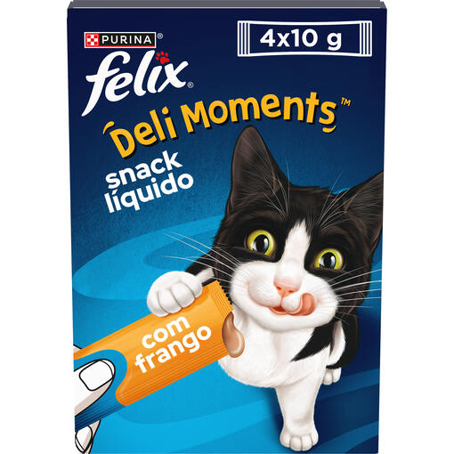 FELIX® Deli Moments™ snacks líquidos saborosos para gatos com frango saquetas 4x10g