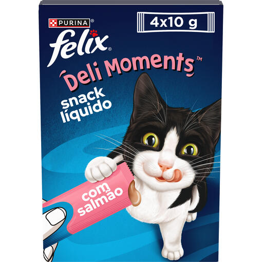 FELIX® Deli Moments™ Snacks líquidos saborosos para gatos com salmão saquetas 4x10g